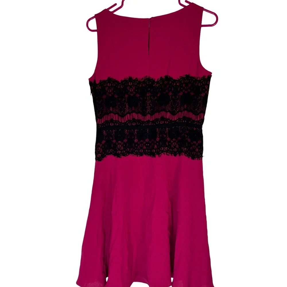 Loft Sleeveless Mauve Black Lace Dress Womens Size 6 Fit Flare Cocktail Party AE